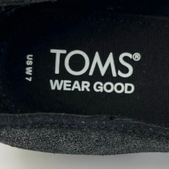 NEW Toms Bianca Black Metallic Suede Square Toe Mary Jane Flats Shoes Size 7 - Picture 6 of 7